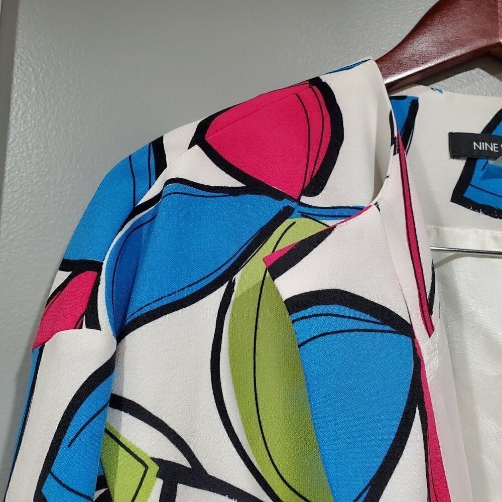 NWT Nine West Women's Printer Tie Wrap Topper Jacket Green Pink Blue Lined Sz 6 - Picture 13 of 16